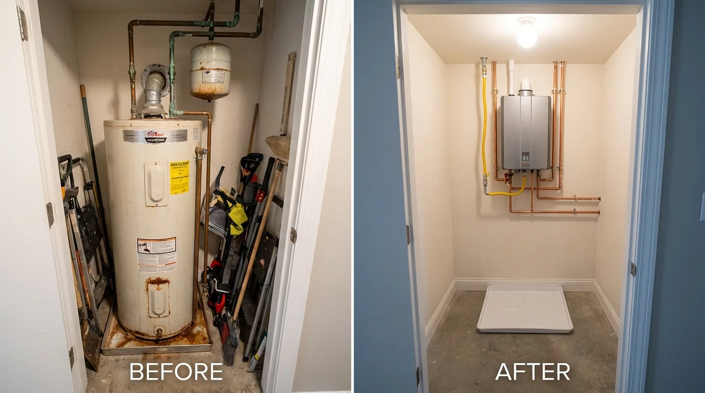 Tank water heater versus wall-mounted tankless unit comparison for Hooksett, NH homeowners